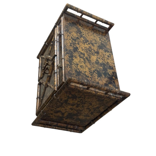 Vintage Chinoiserie Faux Bamboo Gold Tortoise Side Cabinet With Drawer For Sale - Image 11 of 12