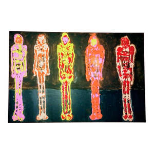 Colorful Abstract Painting of 6 Standing Figures by Christopher Shoemaker 24” X 36”, Signed