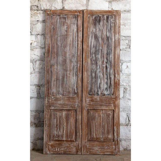 Mid-Century Modern Antique Carved Double Door With Brass Studs – Rustic Sliding or Hinged Barn Doors 80x42 For Sale - Image 3 of 5
