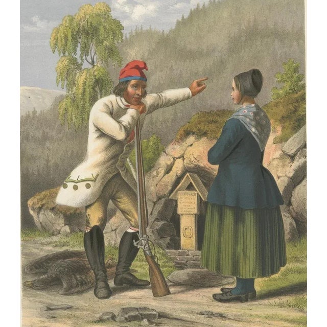 Norwegian Hunter and Woman in Gudbrandsdal Dress, 1860, Paper For Sale - Image 5 of 10