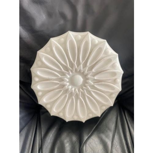 Modern Mid-Century Former Czechoslovak Pressed Milk Glass Ceiling Light, 1950s-1970s For Sale - Image 3 of 7