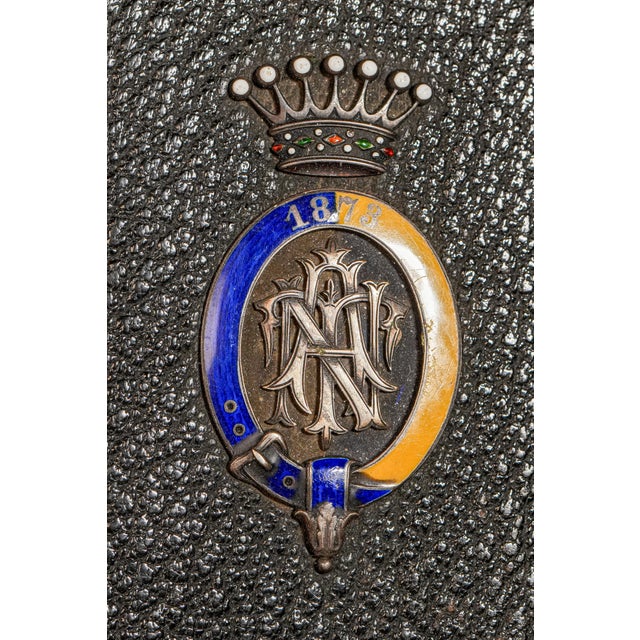 Victorian Austrian Antique Victorian Leather Cigar Case Silver Enamel Armorial Tobacciana For Sale - Image 3 of 14