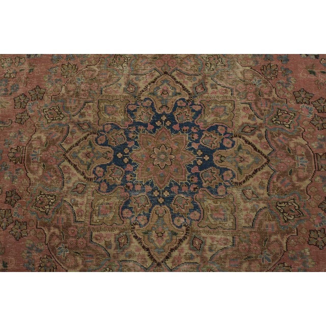 Tabriz Rug 9’6” X 12’3” Pink Wool Vintage Distressed Hand-Knotted Carpet For Sale In Philadelphia - Image 6 of 15