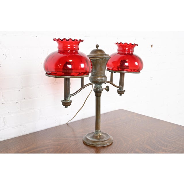 Art Deco Tiffany & Co. Antique Bronze Argon Double Student Desk Lamp, Late 19th Century For Sale - Image 3 of 12