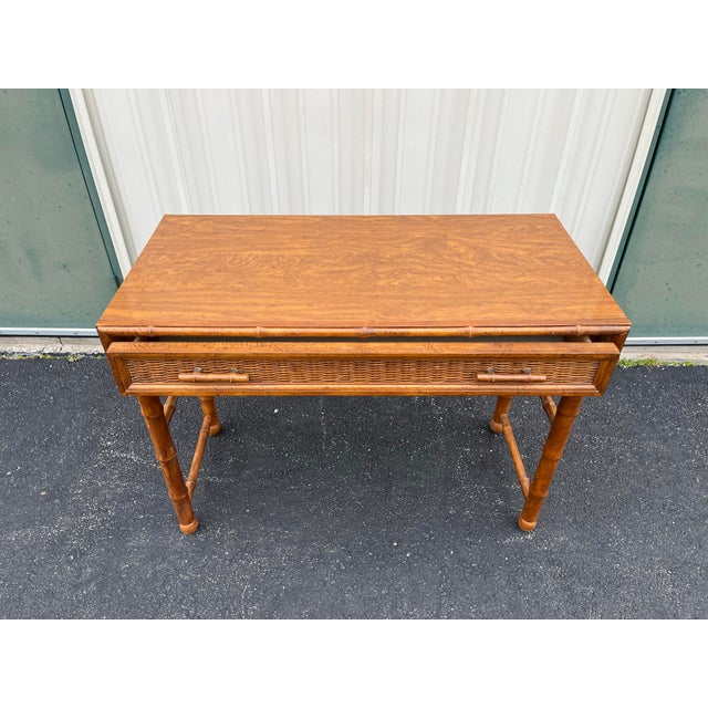 Brown 1970s American of Martinsville Faux Bamboo Writing Desk For Sale - Image 8 of 12