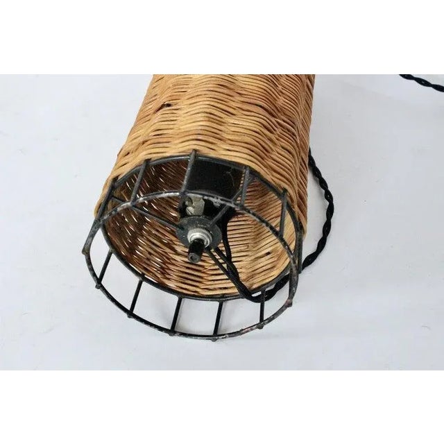 Paul Mayen Habitat Style Black Wire & Woven Rattan Lamp, 1960s For Sale - Image 11 of 13