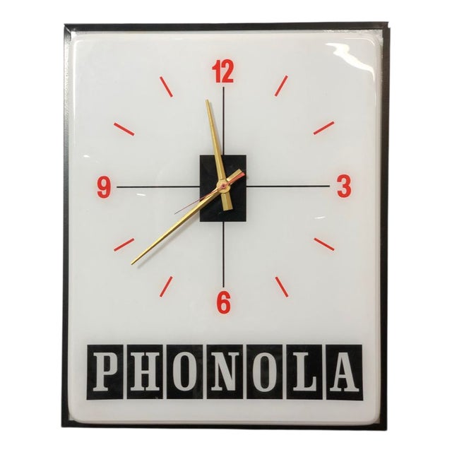 Illuminated Phonola Sign with Clock, Italy, 1960s For Sale