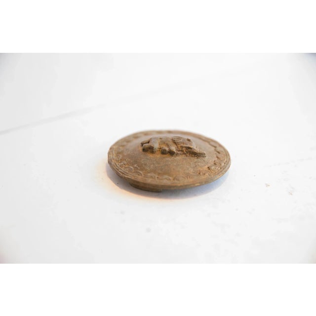 :: Vintage handmade African circle box lid with elephant. Circa late mid 20th century, though possibly older, this piece...