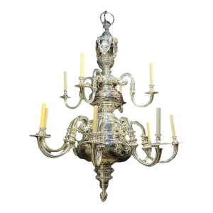 1900 Caldwell Large Silver Plated Engraved Chandelier 12 Lights
