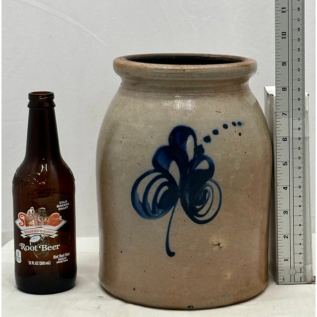 Hard to Find Small 1 Gallon Size Antique American Blue Decorated Stoneware Butter Churn - Circa Mid 1800s For Sale - Image 17 of 18