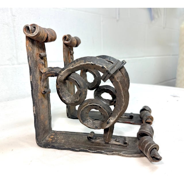 Gothic Pair of Antique Ornate Thick Hand Wrought Iron Wall Brackets Corbels Sconces 2 For Sale - Image 3 of 9