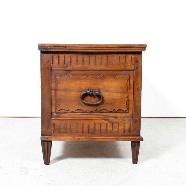 18th Century French Louis XVI Period Carved Walnut Coffer With Marquetry For Sale - Image 17 of 18