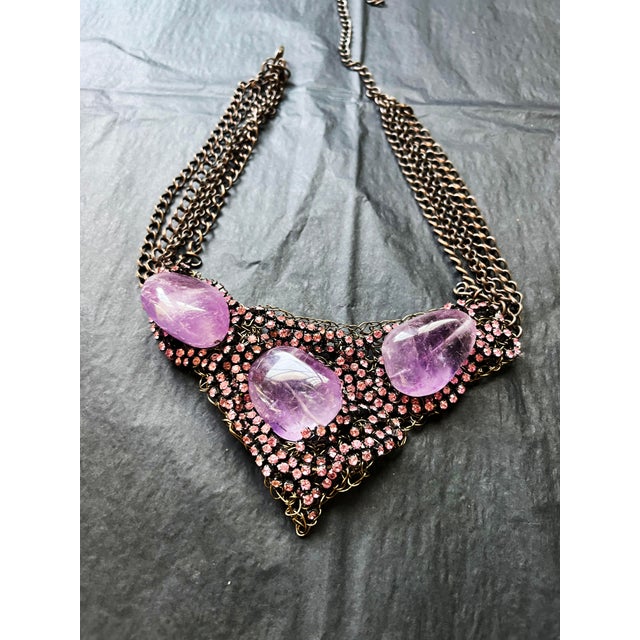 Metal 1990s Vintage Purple & Pink Rhinestone Necklace For Sale - Image 7 of 8