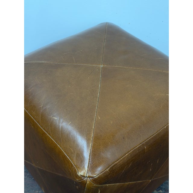 Animal Skin Cognac Leather Crate and Barrel Stool For Sale - Image 7 of 10