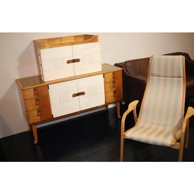 Art Deco Sideboard in Maple with Leather and Art Glass by Laszlo Hoenig, 1940s For Sale - Image 9 of 15