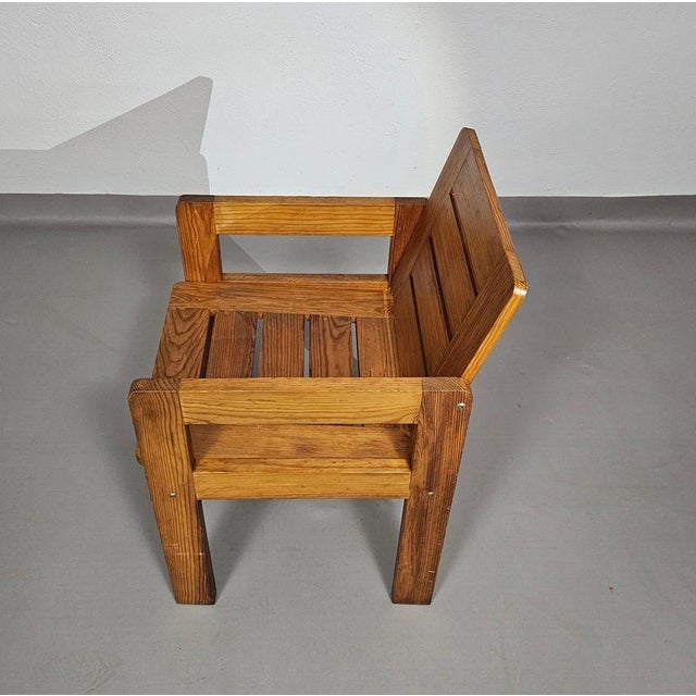 Pine wood chair 1970s with foldable seat. Height 80Width 53Depth 56Seat height 45 cm