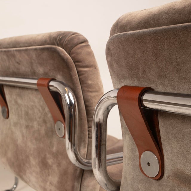 Italian Astro Chrome and Taupe Suede Armchairs by Guido Faleschini for I4 Mariani, 1979, Set of 6 For Sale - Image 13 of 18