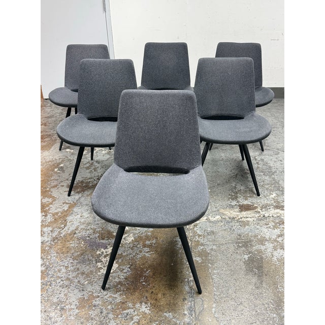 Design Plus Gallery presents a Set of Six Modern Gray Felt Dining Chairs from Control Brand. Upholstered in gray felt,...