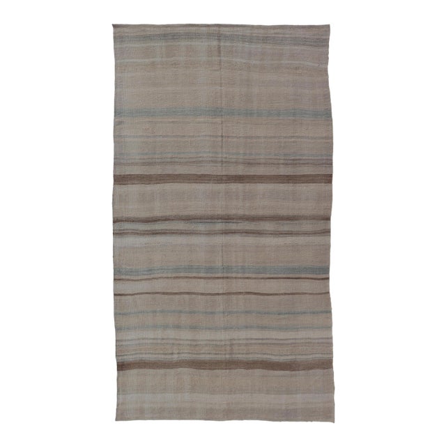 Subtle Horizontal Stripe Design Turkish Vintage Kilim Rug in Warm Neutral Tones For Sale