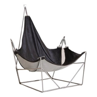 French ‘David’ Black Cowside Sling Chair Attributed to Odile Mir for Prisunic, 1972 For Sale