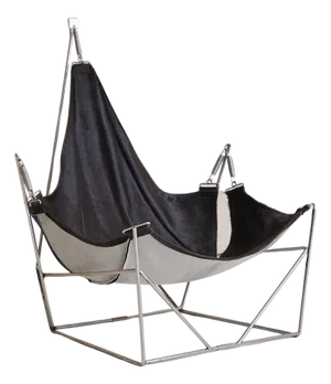 French ‘David’ Black Cowside Sling Chair Attributed to Odile Mir for Prisunic, 1972