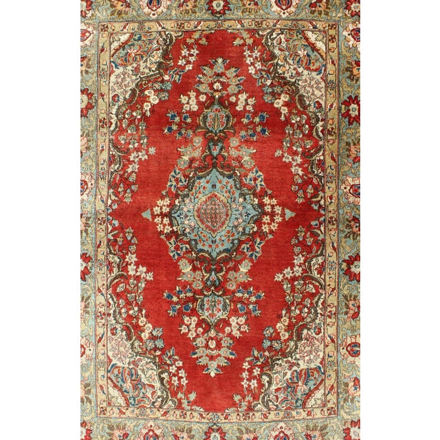 Fine Qum Rug With Red, Light Blue, Light Green, Navy and Brown For Sale - Image 4 of 8