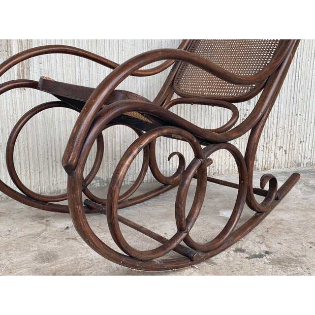 15th Century & Earlier Midcentury Rattan Rocking Chair in the Thonet Style For Sale - Image 5 of 10