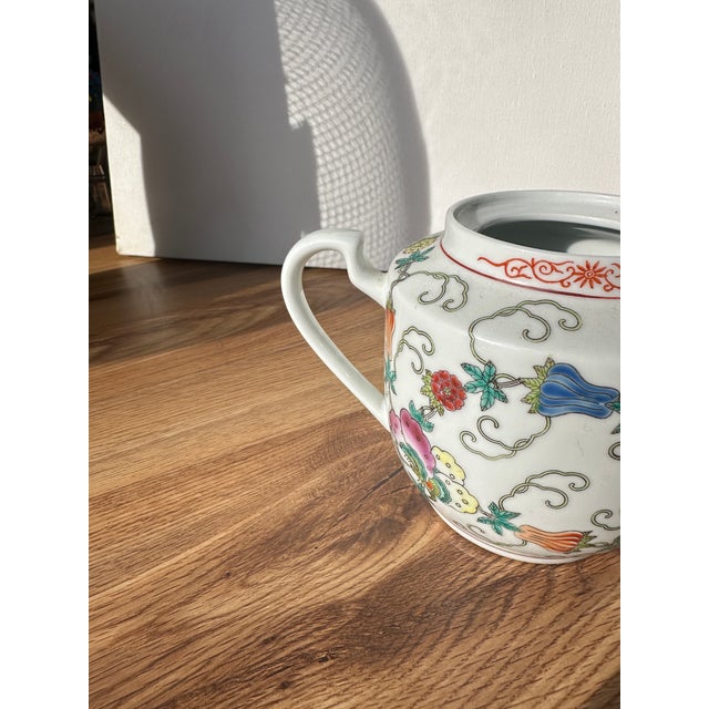 1970s Asian Ceramic Floral Teapot With Butterfly Accents For Sale - Image 9 of 10