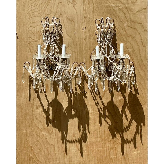 Vintage Cut Crystal Swag Light Sconces - A Pair For Sale In West Palm - Image 6 of 12