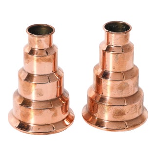 Art Deco Machine Age Skyscraper Style Candleholders in Copper Signed Revere For Sale