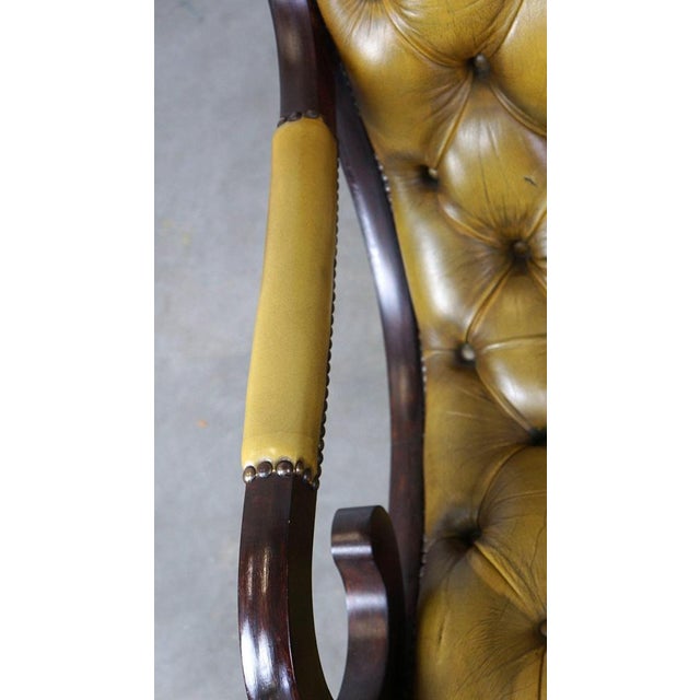 Brown Cowhide Leather Chesterfield Armchair with Wood For Sale - Image 8 of 15