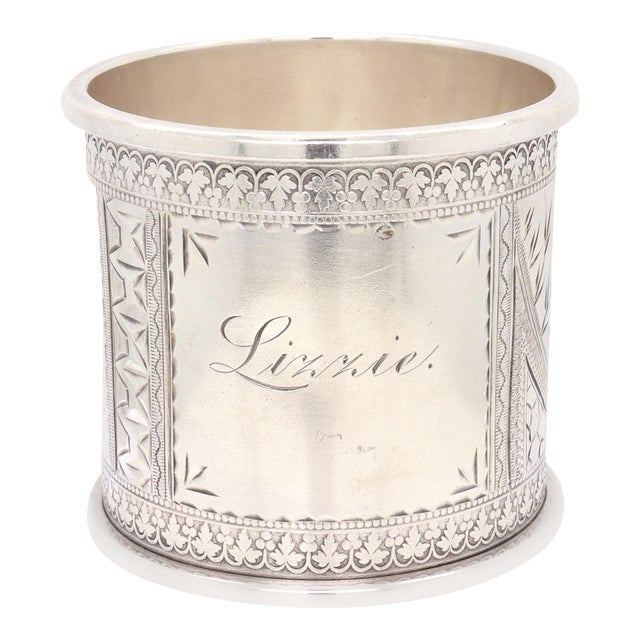 Antique Victorian Heavy Gauged Sterling Silver Napkin Ring Engraved 'Lizzie' For Sale