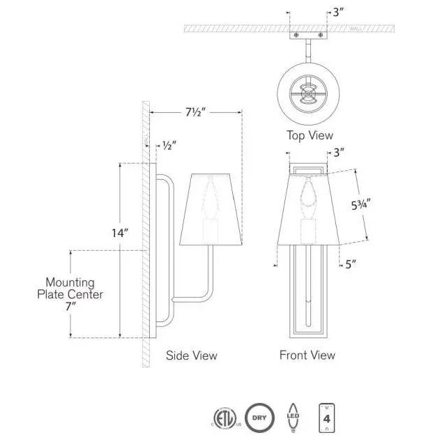 Transitional Amber Lewis for Visual Comfort Signature Rui Sconce in Aged Iron with Linen Shade For Sale - Image 3 of 3