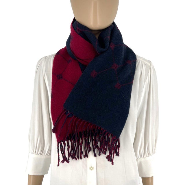 Late 20th Century Late 20th Century Balenciaga Navy Blue & Red 100% Wool Scarf For Sale - Image 5 of 8