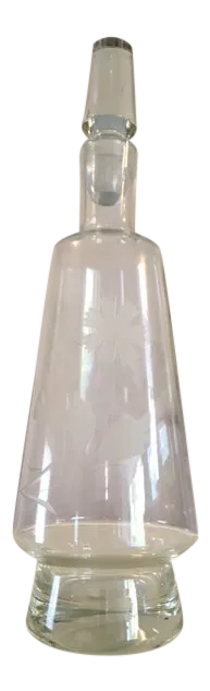 Vintage Rumanian Etched Glass Liquor Decanter