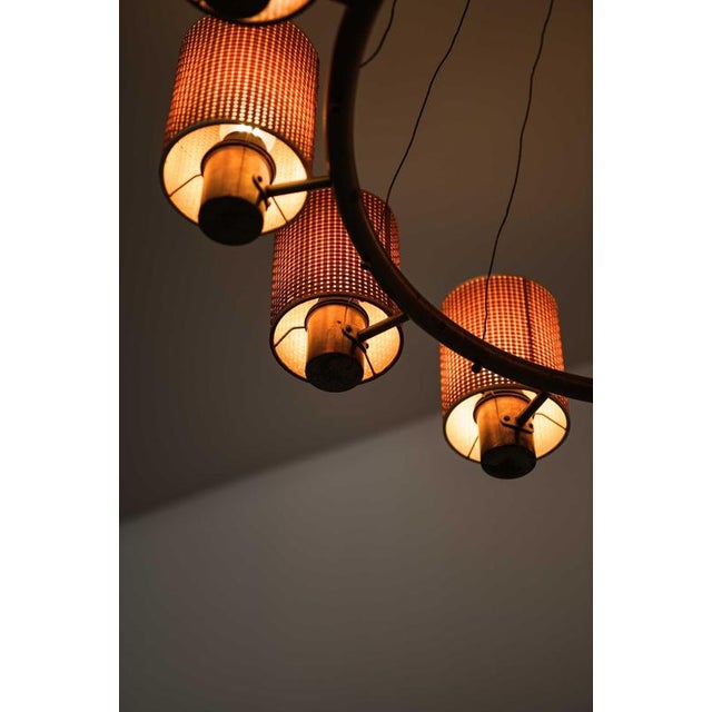 Scandinavian Modern Ceiling Lamp in Brass and Cane by Hans Bergström, 1940s For Sale - Image 9 of 13