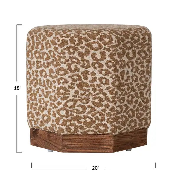 Kenneth Ludwig Chicago Leopard Hexagonal Ottoman With Wood Base For Sale - Image 4 of 7