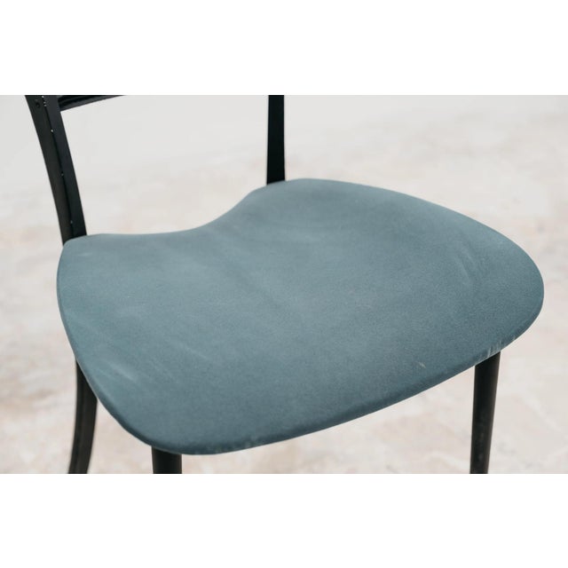 Vintage Chairs in Black Metal with Leather and Aqua Green Fabric, 1980s, Set of 4 For Sale - Image 10 of 13
