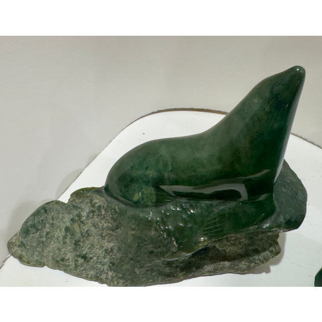 1990s Pair 1980 Canadian Nephrite Jade Marine Sculptures, Signed S. Sandburg For Sale - Image 5 of 14