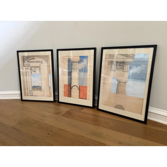 1970s Mid-Century Modern Set of Original Architectural Drawings Attributed Robert Nicolais 3 Framed For Sale In Houston - Image 6 of 11