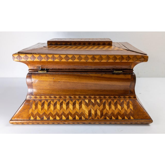 Wood 19th Century American Folk Art Marquetry Casket Box For Sale - Image 7 of 17