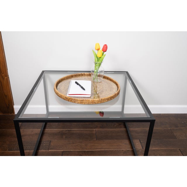 2020s Artifacts Rattan 16" Round Serving Tray, Honey Brown with Glass Insert For Sale - Image 5 of 9