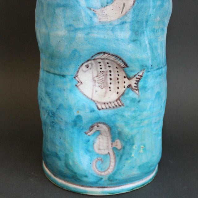 Italian Blue Ceramic Umbrella Stand from C.A.S. Vietri, 1950s For Sale - Image 11 of 18