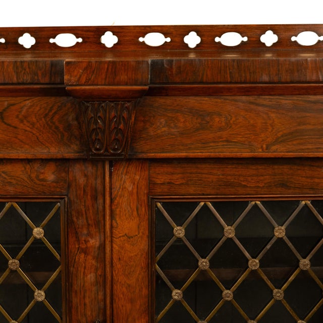 Antique Scottish Regency Rosewood Credenza Barley Twist & Brass Grilles Bookcase For Sale - Image 14 of 15