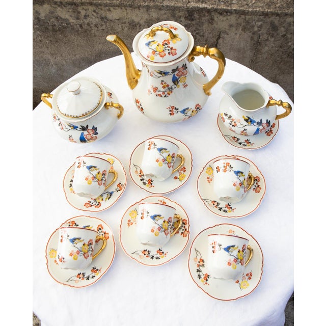1920s Antique Coffee Set by Malaveix and Granger for Limoges Porcelain, 1920, Set of 16 For Sale - Image 5 of 12