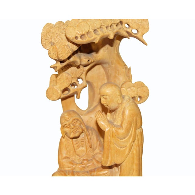 Figurative Zen Master Lecture Under Juniper Tree Box Wood Carving Figure N591S For Sale - Image 3 of 6