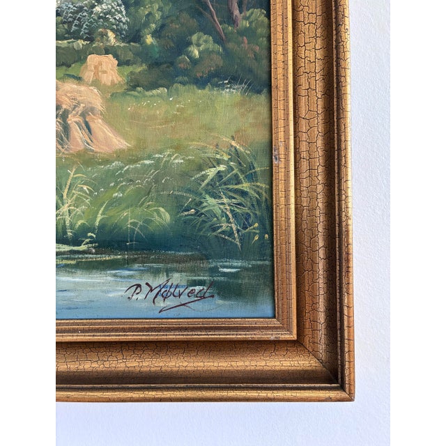 Rustic European Vintage Original Large Landscape Oil Painting, Signed Countryside Art For Sale - Image 3 of 14