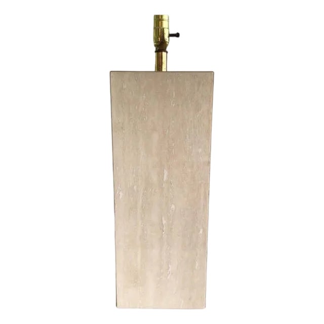 1970s Travertine Marble and Brass Column Table Lamp For Sale