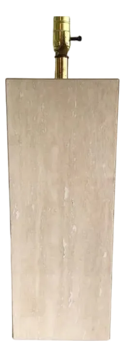 1970s Travertine Marble and Brass Column Table Lamp