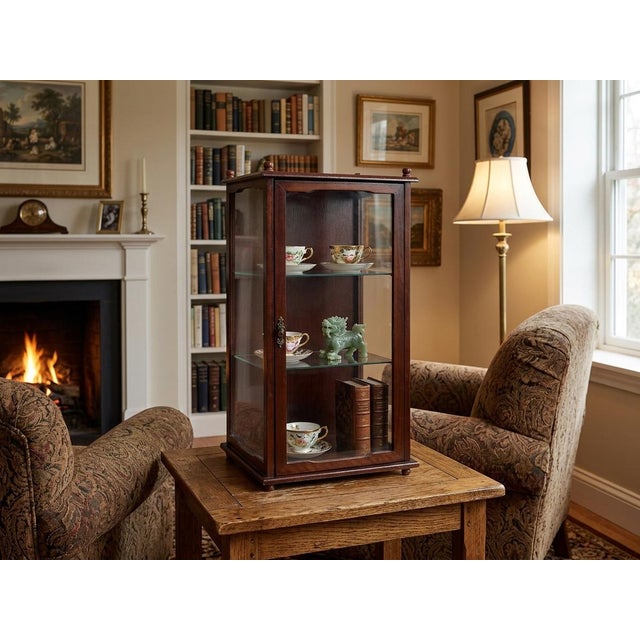 Asian Vintage Square Brown Frame Glass Door Display Case Box For Sale - Image 3 of 13